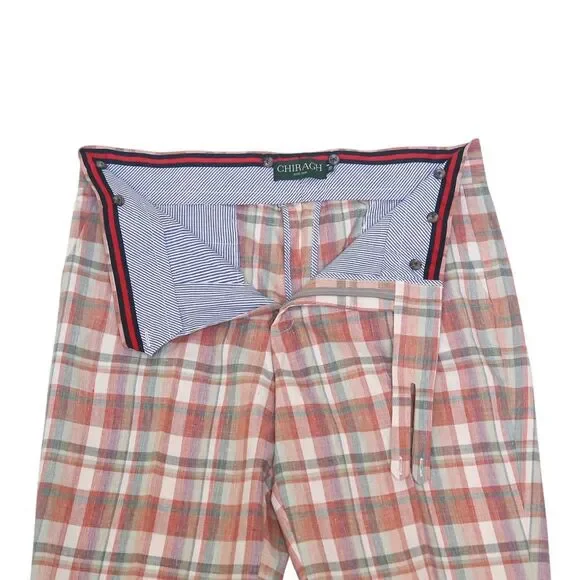 Mens Gurkha Pants 38 Plaid Pink Green Straight Fit Flat Front Chino Trousers